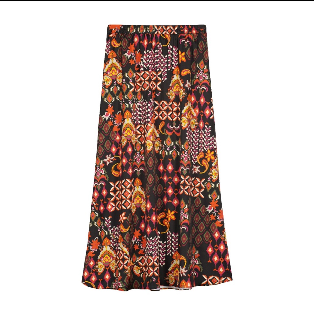Bliss Satin Slip Skirt Black Aztec